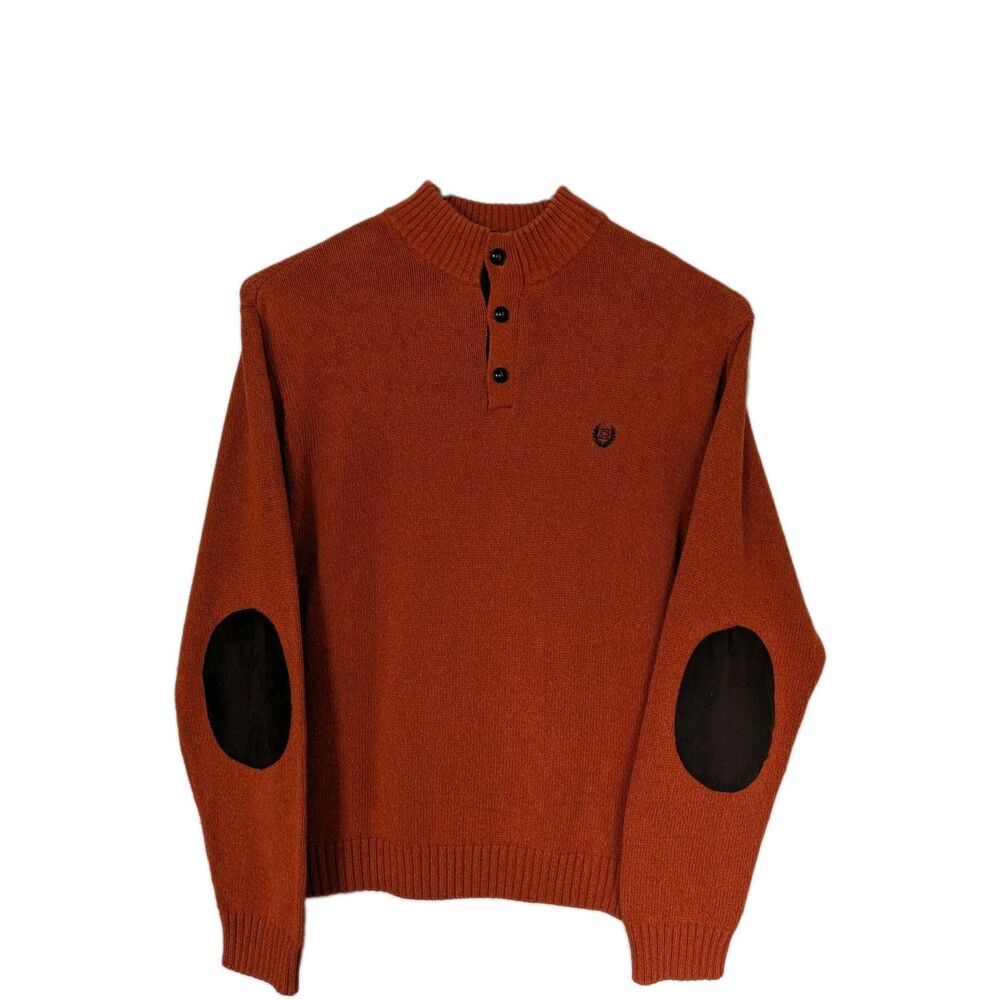 Chaps Button Mock Neck Autumn Twist Elbow Patch Sweater XXL Corpcore Preppy - Picture 3 of 12